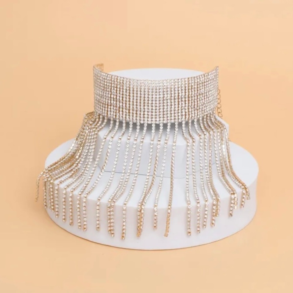 Gold Rhinestone Fringe Anklet - Picture 2 of 3
